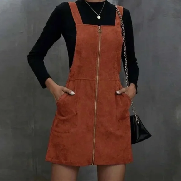 Dresses | Luxe Rust Brown Corduroy Mini Dress | Poshmark